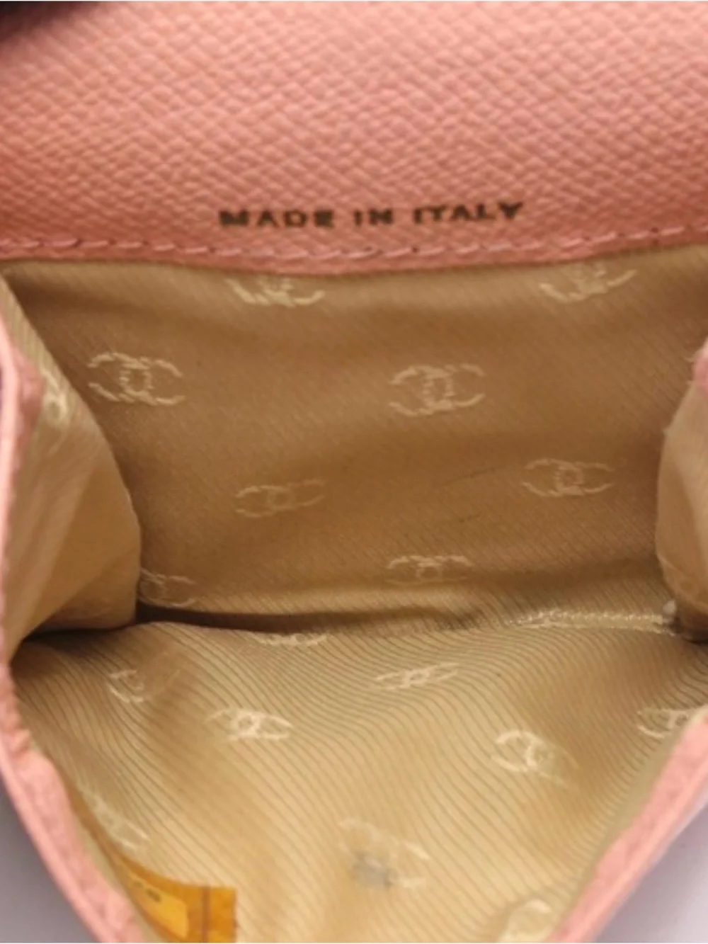 CHANEL Pink Leather Compact Fold Wallet Coin Case with Gold CC Button